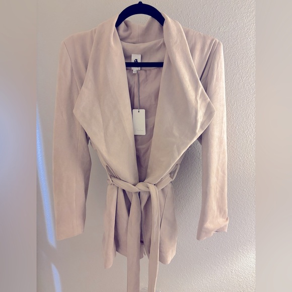 Vici Jackets & Blazers - VICI Faux Suede Pocketed Waist Tie Jacket